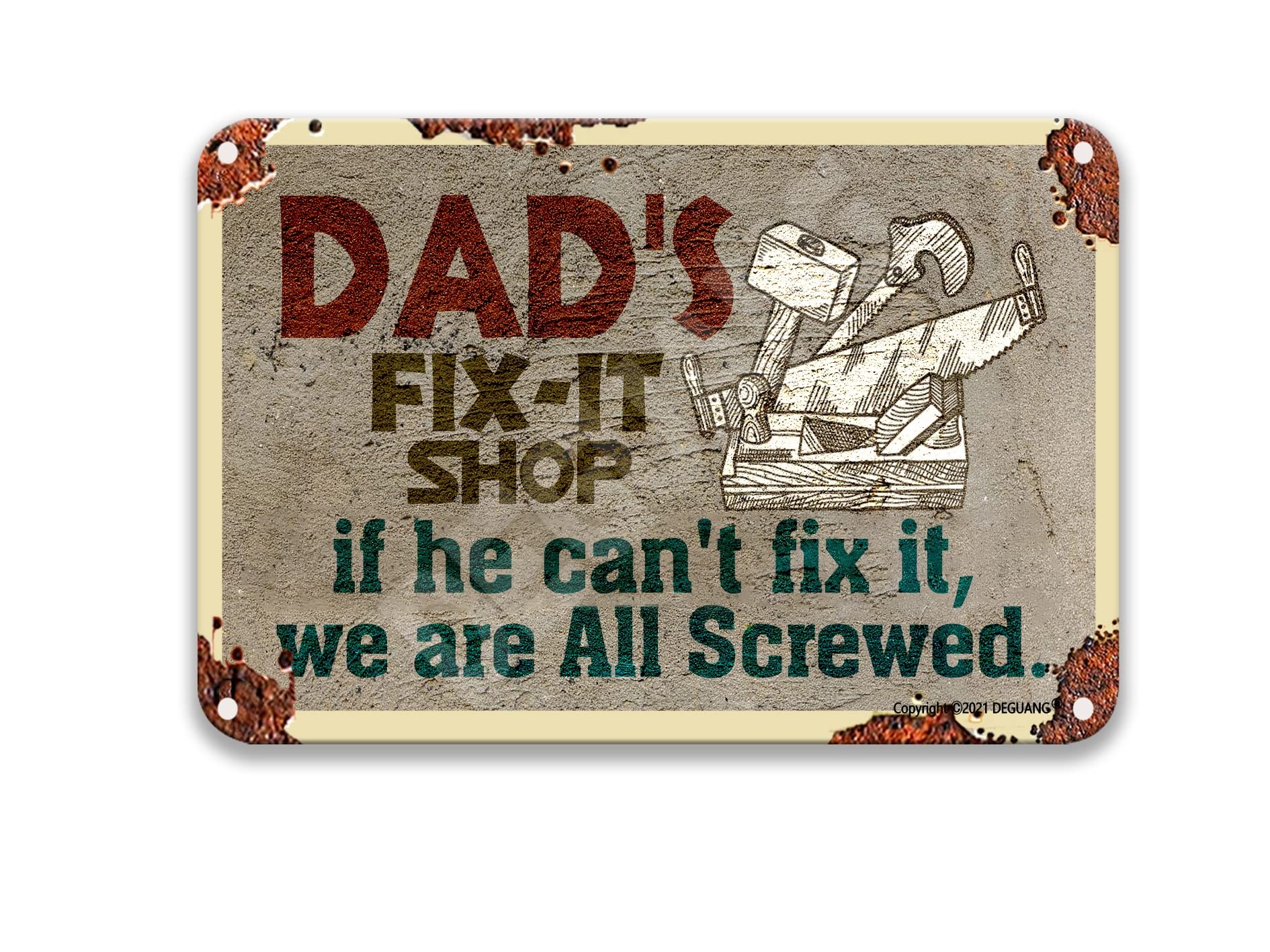 Wcguokj Multicolor Dad's Fix-It Shop If He Can't Fix It We Are All Screwed Vintage Metal Signs Garage Decor Cardinal Decorations For Home Motivational Wall Art Metal 8X12