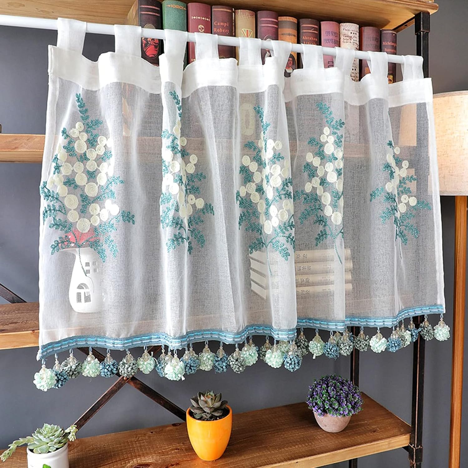 Small Cafe Curtains Country Style Kitchen Curtain Modern Bistro Curtain,Tier Curtains Valance Short Curtain Voile Transparent Curtains with Loops,Living Room Curtain Dining Room Window Decoration