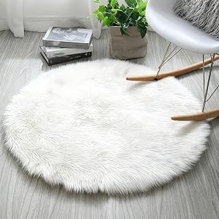 120cm Runder Teppich Weiß Flauschig Teppich für Schlafzimmer