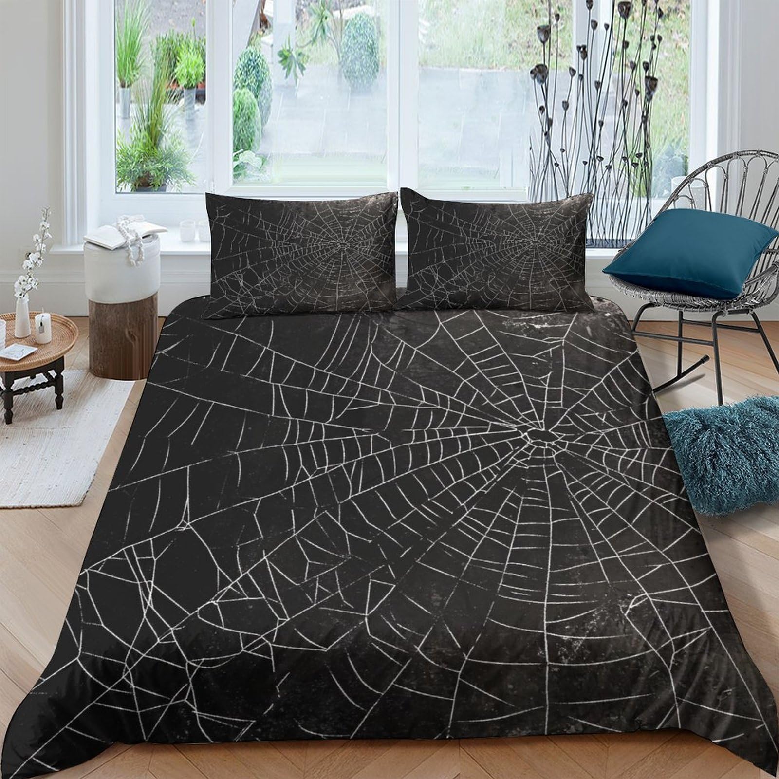 GPLZQXKJNH 3D Printed Spider Web Duvet Cover Microfiber Black Quilt Cover Set with 2 Pillowcases for Bedroom Home Decor Single（135x200cm）