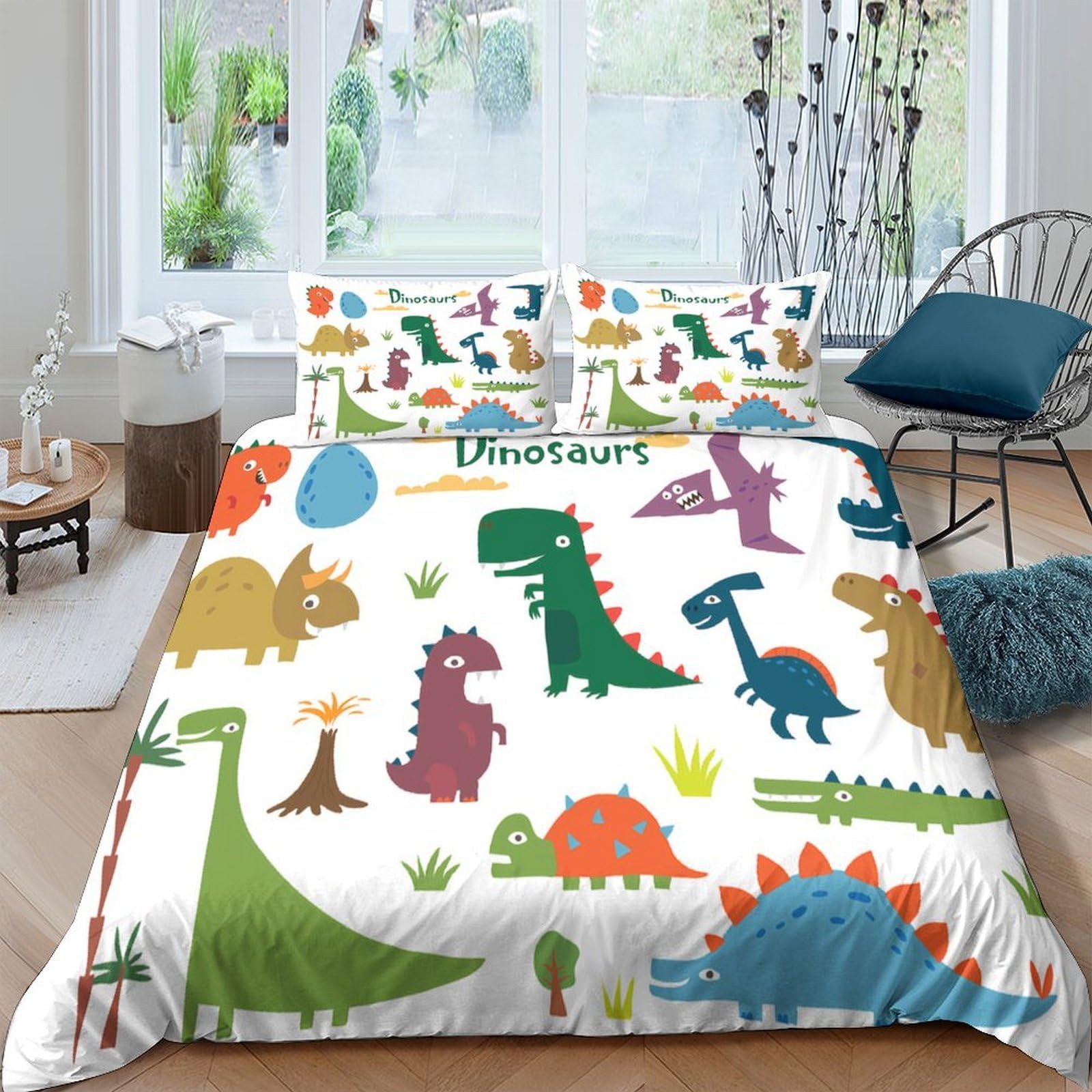 Ctjqhvkz Style-9 3D Printed Cartoon Dinosaur Fitted Sheet Microfiber Colorful Animal Bed Cover For Bedroom Guest Room Mattress Protection Single（135X200cm）