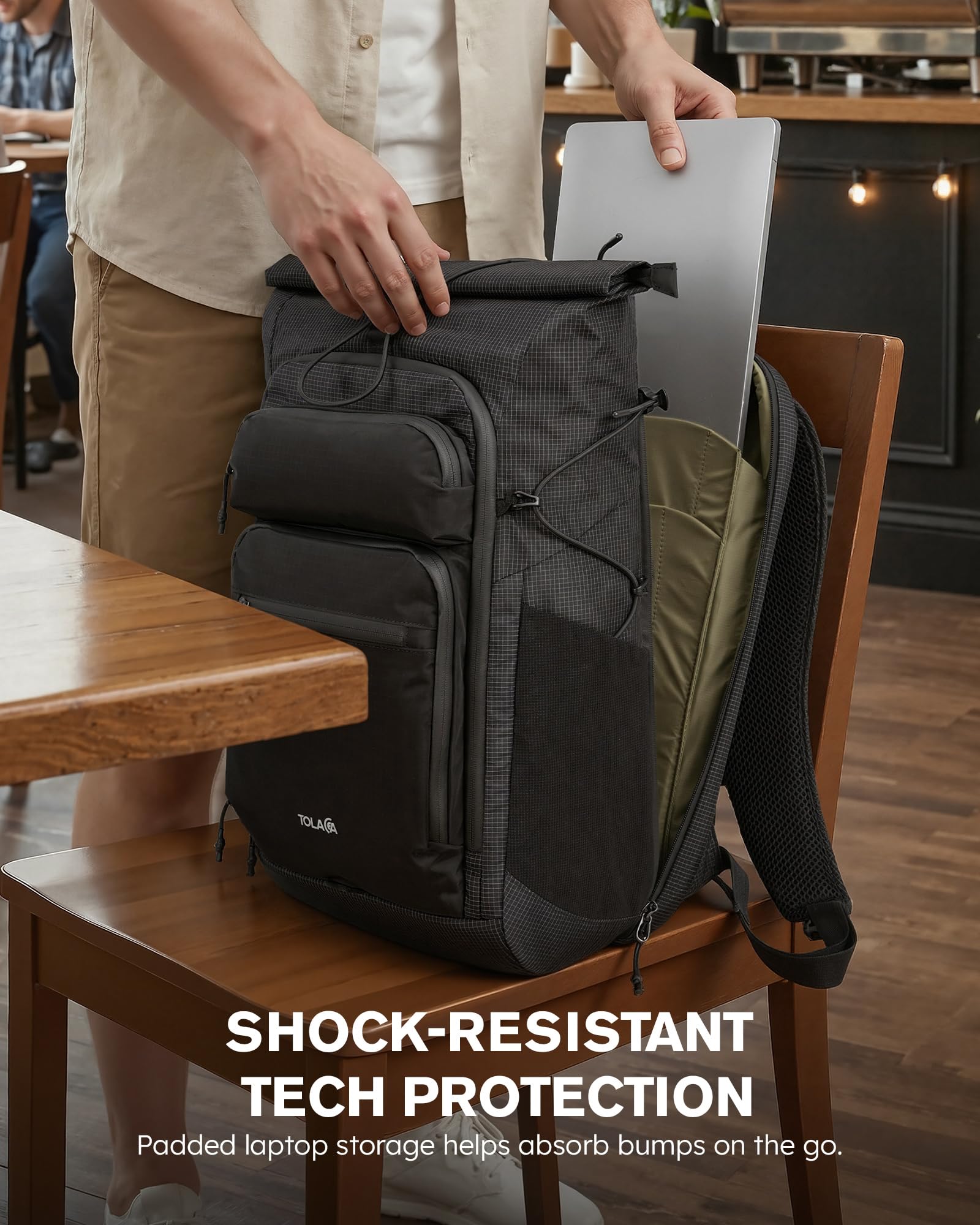Tolaccea Rolltop Rucksack 32L Reiserucksack Handgepäck Rucksack für 16 zoll | Erweiterbar 32-40L | Leichtes Ripstop-Nylon | 180°-Laptopfach bis 16" mit EVA-Schutz | YKK-Reißverschluss | Magnetverschluss