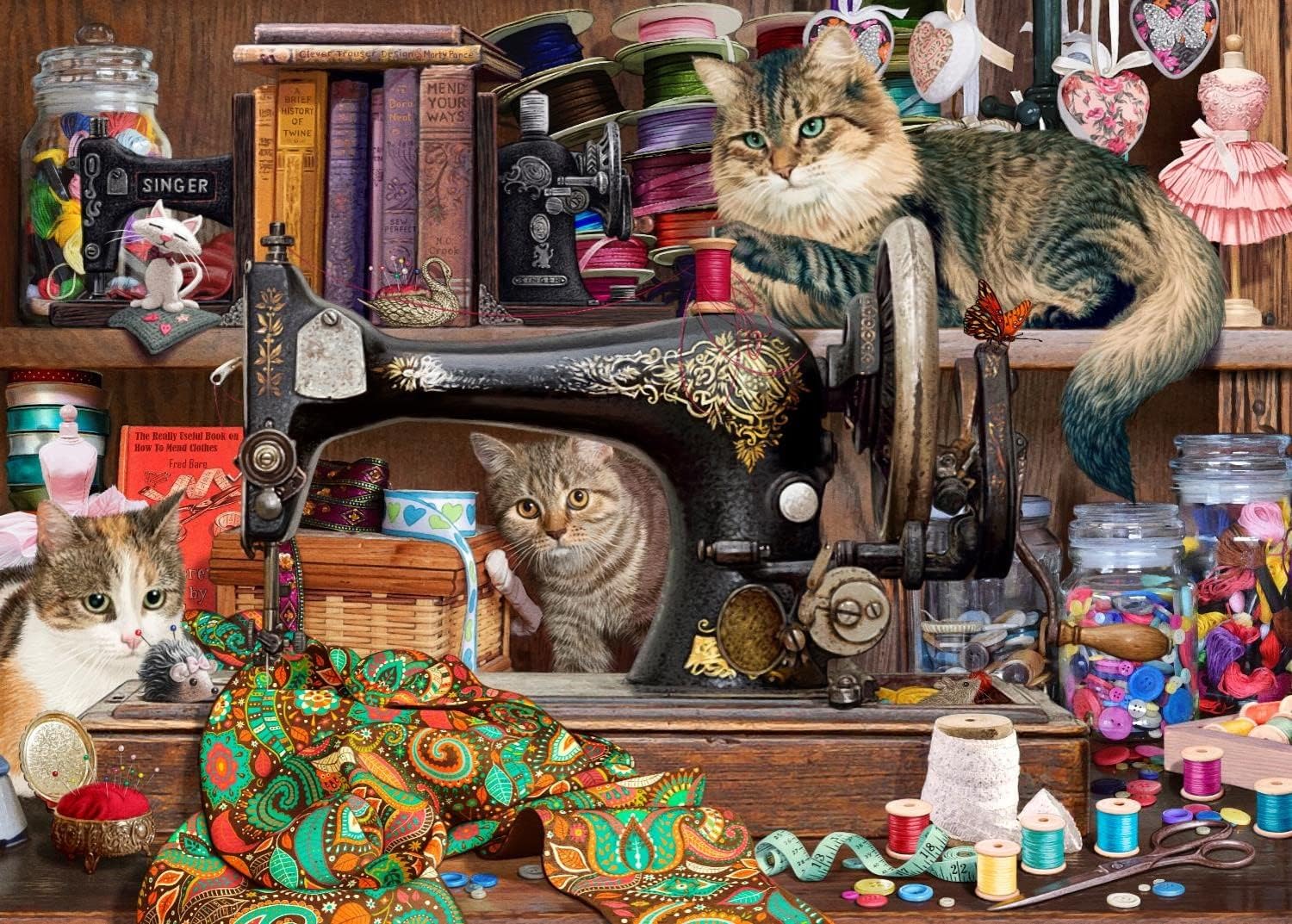 Sewing Room Cats Collector Art Collection 1000 Piece Jigsaw Puzzle