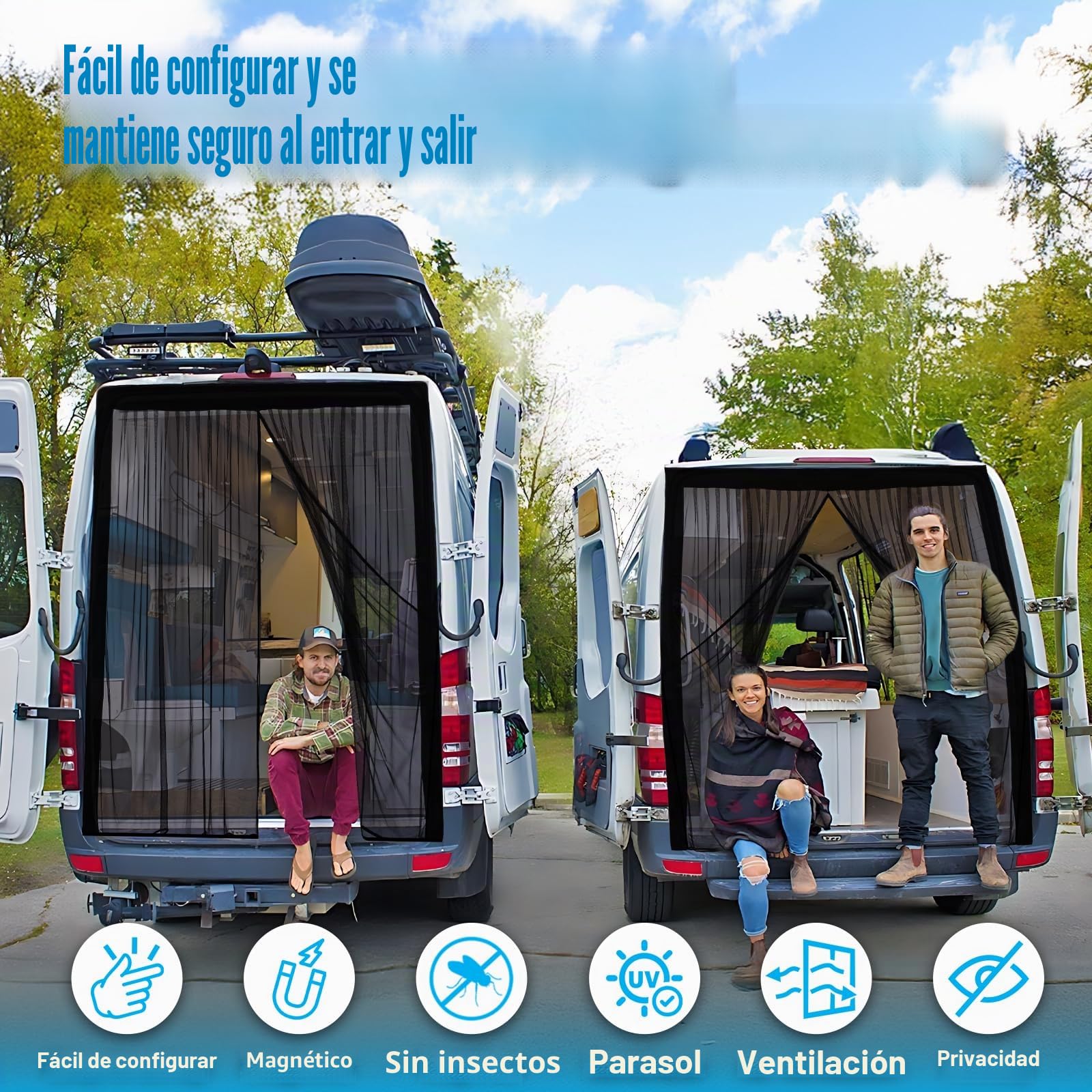 ZATOOTO mosquitera Furgoneta Camper con magnetismo, mosquitera Coche paraMercedes Sprinter Techo Estándar Ford Transit Techo Estándar, Cierre magnético Central para mosquitera Furgoneta
