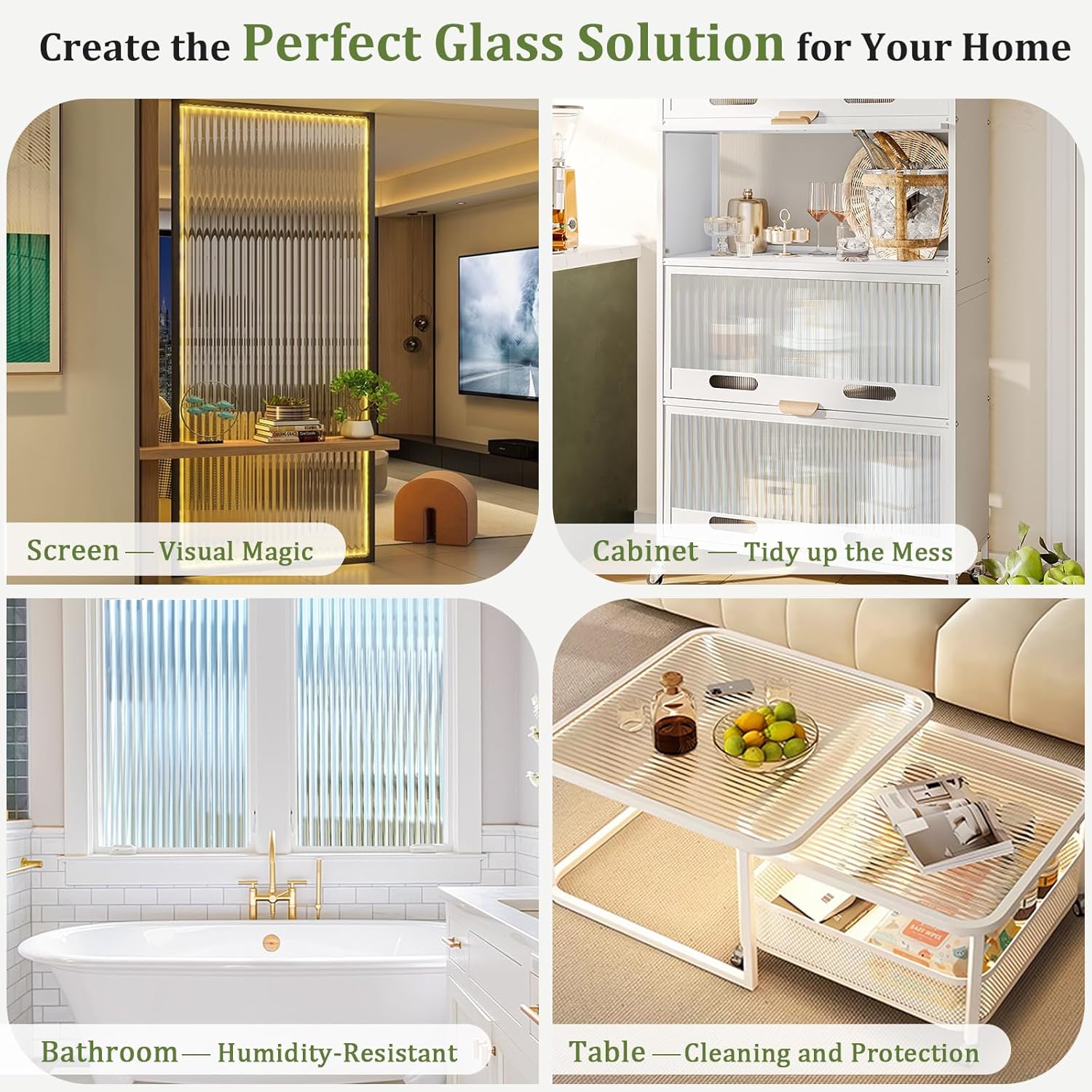 Beautyhero Reeded Glass Window Privacy Film with 3 Tools, 3D Decorative Fluted Frosted Glass Door Coverings, Static Cling Removable UV Blocking Window Tint for Bathroom, Cabinet, 35.4 x 157.4 Inch