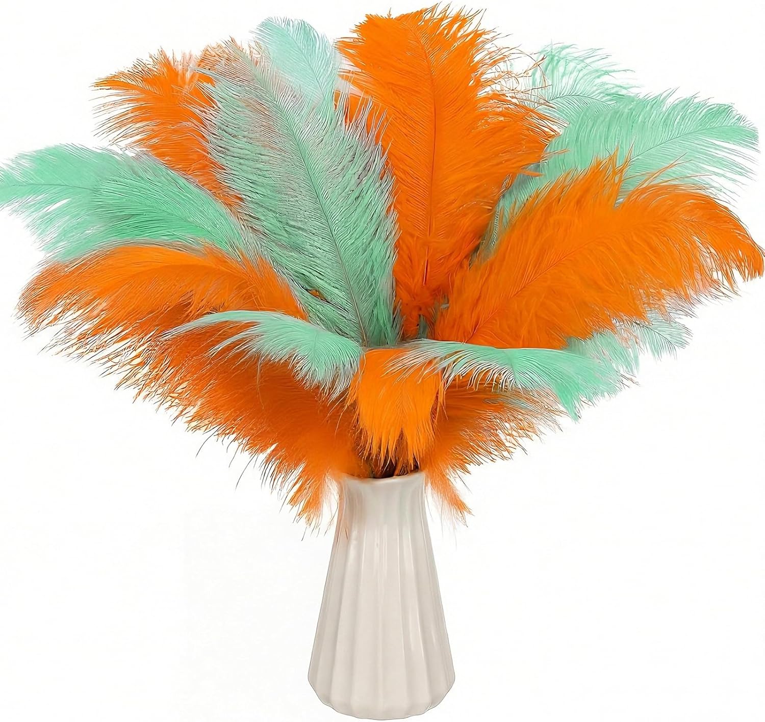 60 Pcs Showgirl Party Decoration 10-14 in Natural Ostrich Feathers Life Birthday Showgirl Party Decoration Orange and Mint Green Table Decor for Girls Night Bachelorette Nightclub Singer Dancer Decor