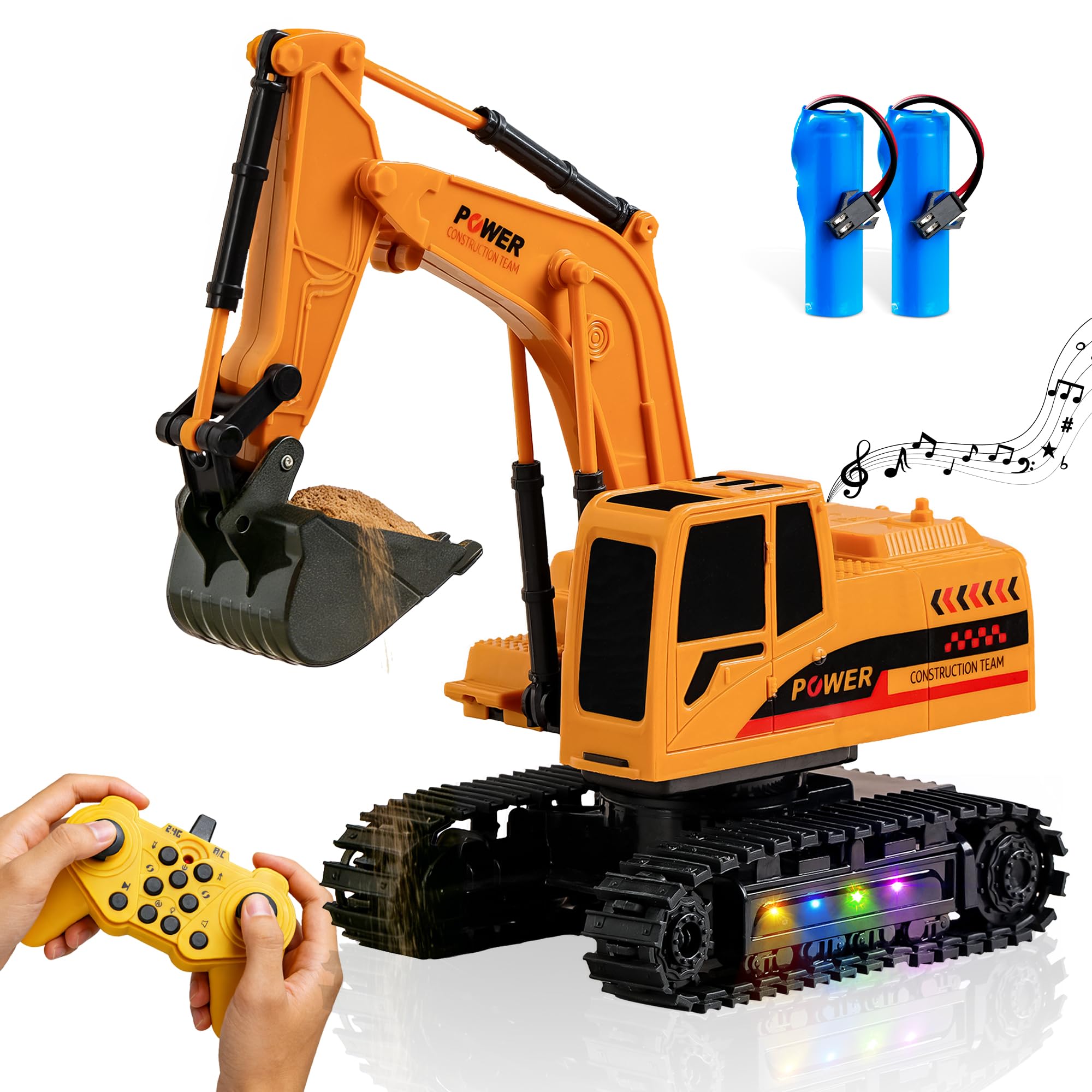 Ferngesteuerter Bagger Spielzeug 12-K Mini RC Bagger | Bagger mit 2 Batterien & Metall Eimer Lichter Geräusche RC Bagger Baufahrzeuge Spielzeug für Jungen 3+ Jahre alt