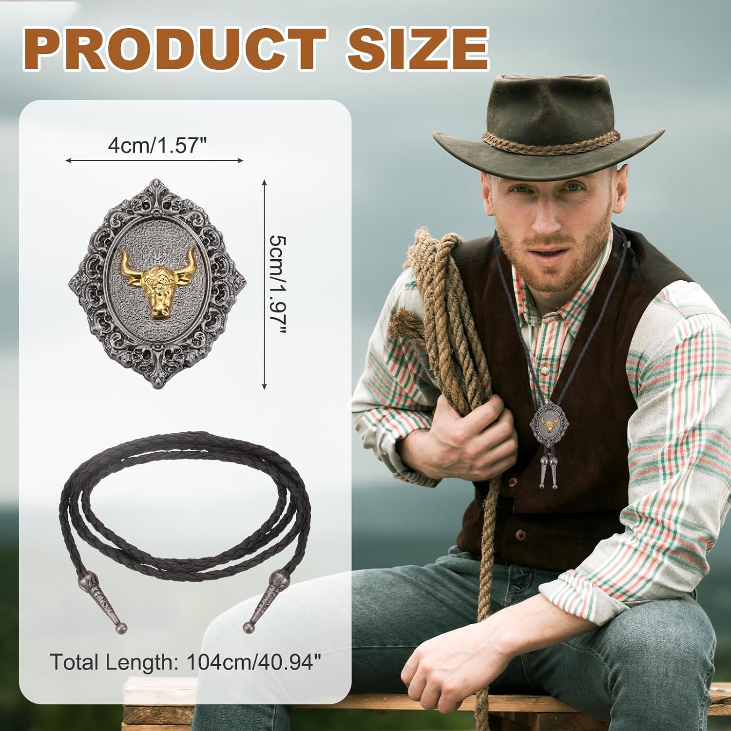 PATIKIL Bolo Tie for Men, Western Cowboy Leather Necktie Horse Head Bolo Tie Necklace Vintage for Men Women Shirts Suits Jackets Costume Accessories Jewelry Gift, Silver Tone