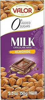 Valor - Chocolate con Leche y Almendras Mediterráneas Enteras. 0% Azúcares añadidos. Sin Gluten. Chocolate Valor Suave Edu...