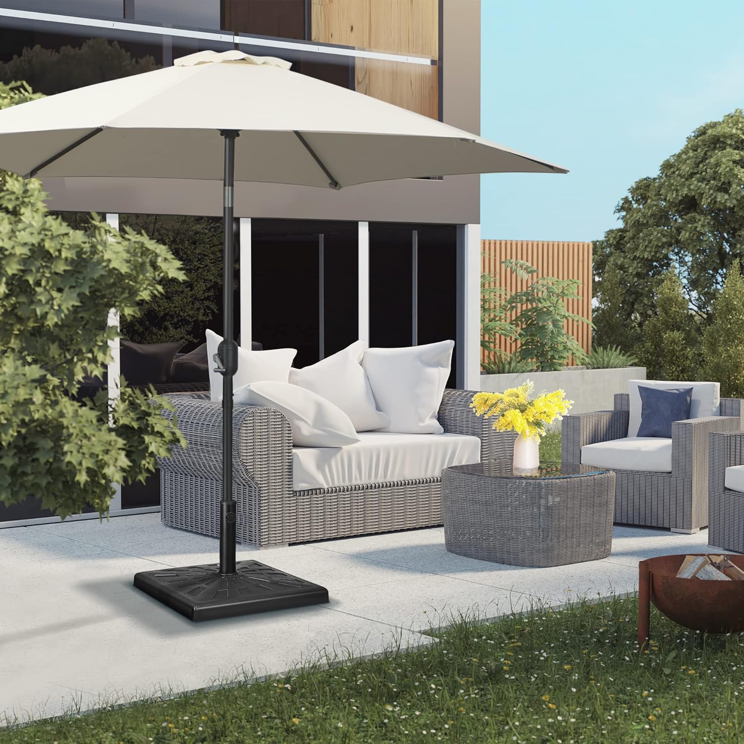Outsunny 42lbs Resin Patio Umbrella Base, 20" Square Outdoor Umbrella Stand Holder for Parasol Poles 1.26", 1.5", and 1.9" Dia