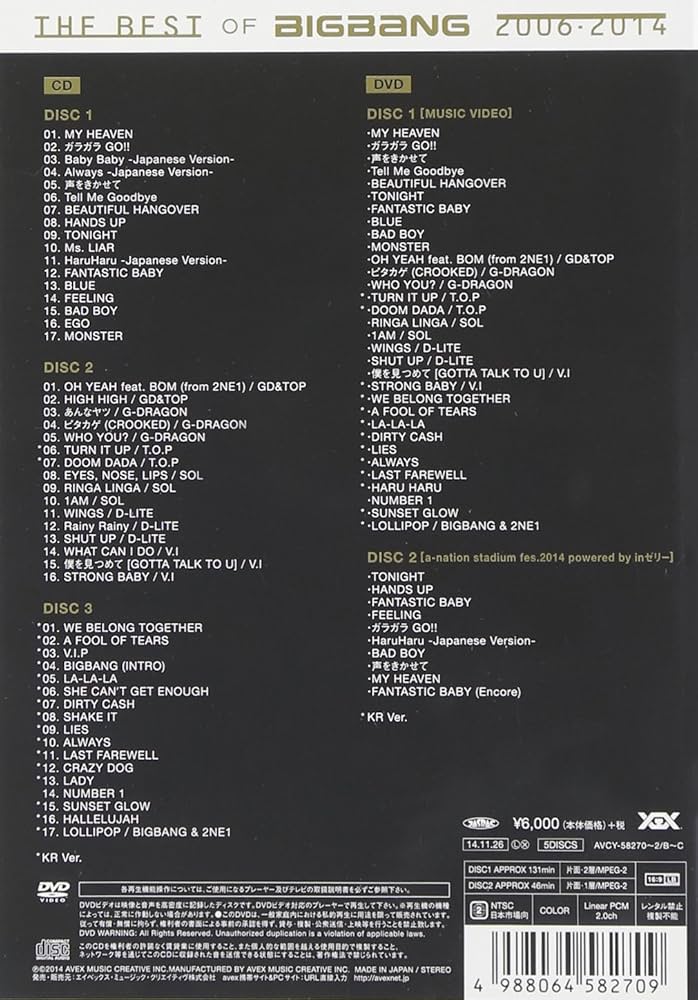 Amazon.co.jp: THE BEST OF BIGBANG 2006-2014 (CD3枚組+DVD2枚