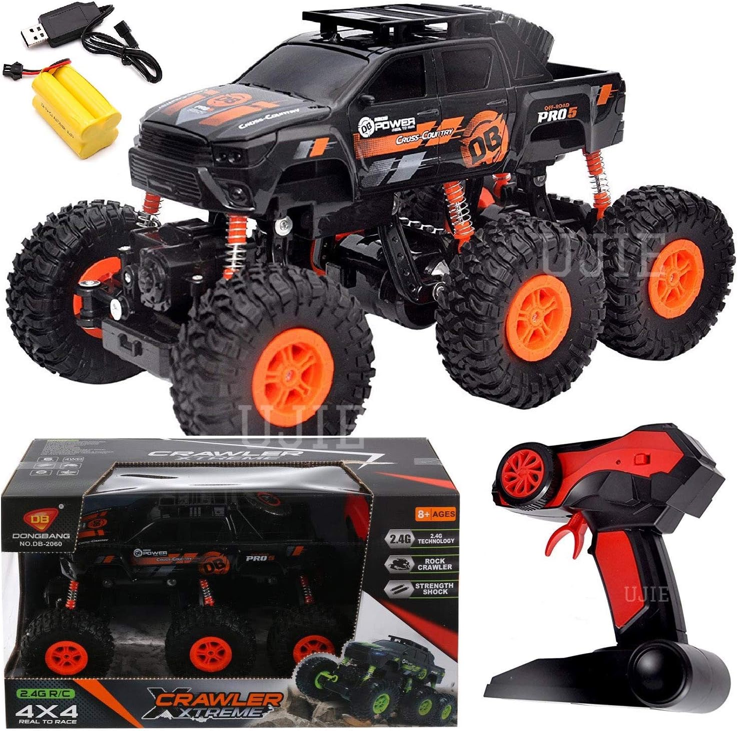 UJIE® 1:16 Scale 6 Wheels 2.4GHz High Speed 4WD Remote Control Rock Crawler Car (Orange)