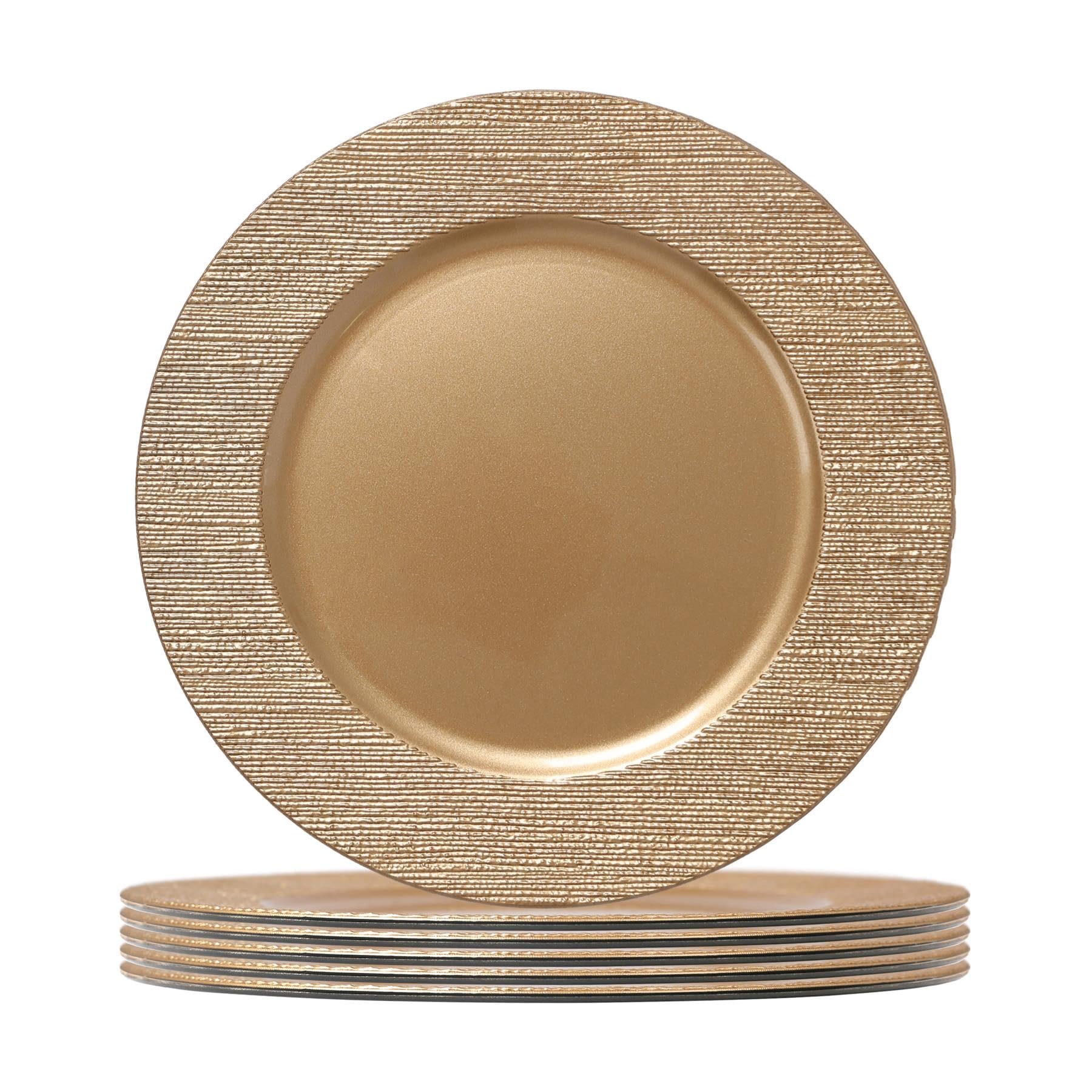 Argon Tableware Assiettes de Présentation Rondes - 33cm - Côte d'Or - 6x Réutilisable Dur Plastique Mise en Place de la Table du Dîner Mariage Fête Décor Décoratif Service Vaisselle Sets de Table