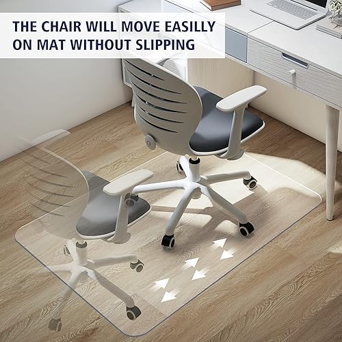 Miniatura 4 de Tapete para silla para suelo de madera dura, protector de suelo transparente de 48 x 36 pulgadas para silla rodante, tapete de plástico de fácil
