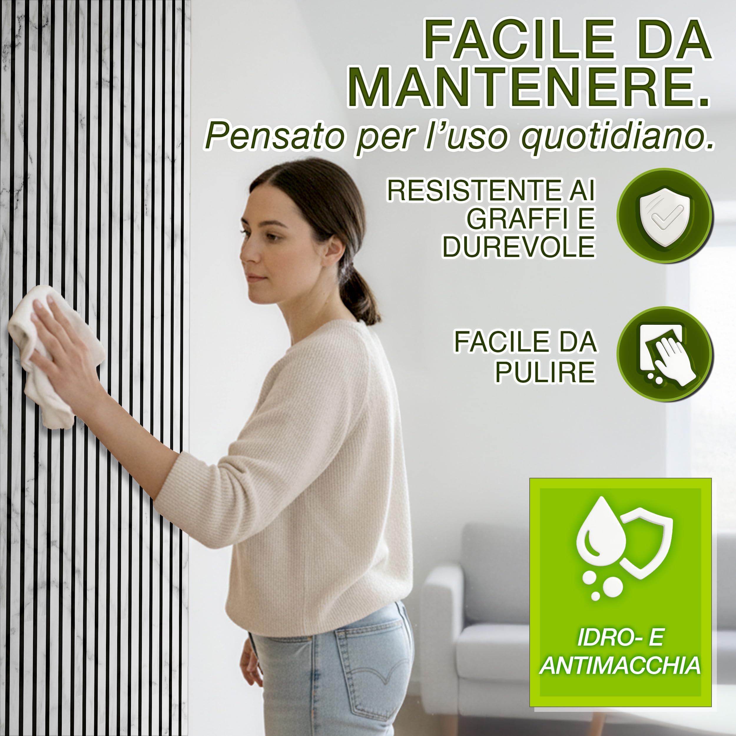 TRESKO 2 pannelli acustici in legno, 120 x 60 cm, con 4 ganci appendiabiti, rivestimento da parete bianco/marmo come parete a lamelle 3D, pannelli in legno per isolamento acustico