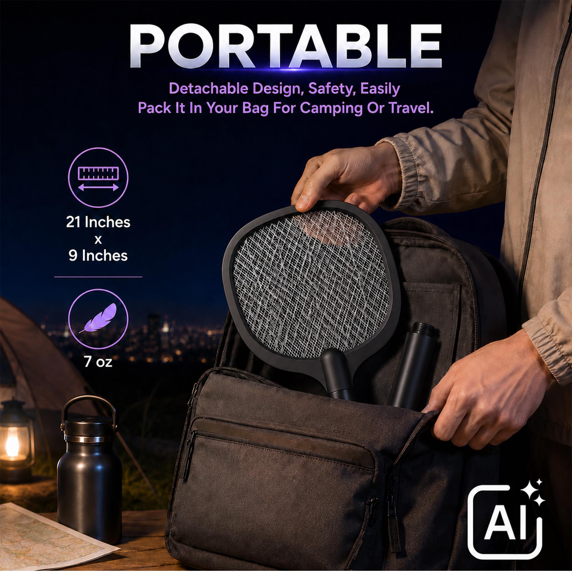 Matamoscas eléctrica (paquete de 2) raqueta matamoscas eléctrica recargable por USB-C, portátil, inalámbrica, para matar mosquitos, avispas, mosquitos, moscas, insectos, con soporte
