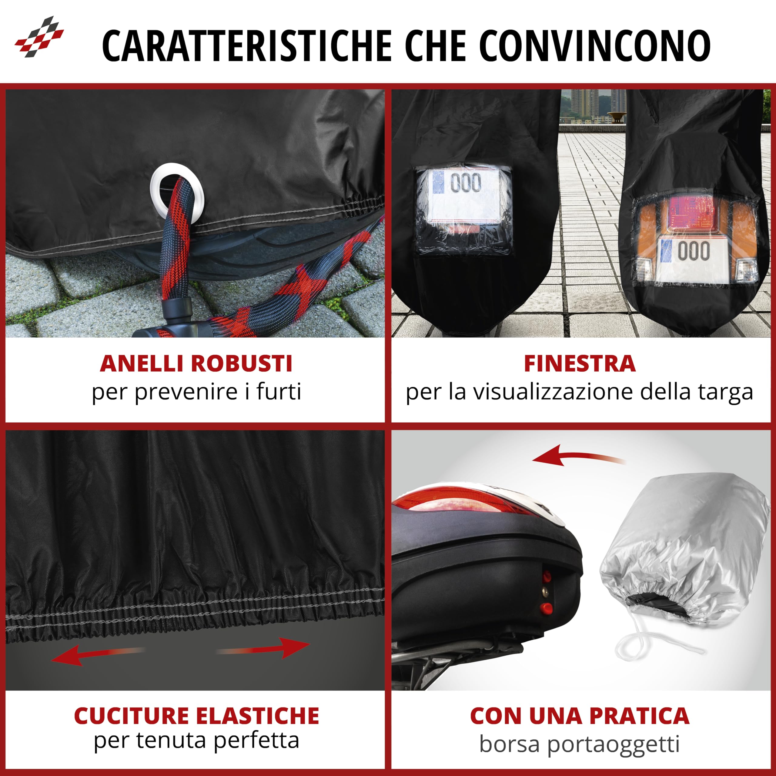 WALSER telo coprimoto S in robusto PVC, Premio Molto Buono* telo impermeabile, telo compatibile con vespa/scooter/motorino, moto, copertura moto per esterno, telo coprimoto nero 185x90x110cm