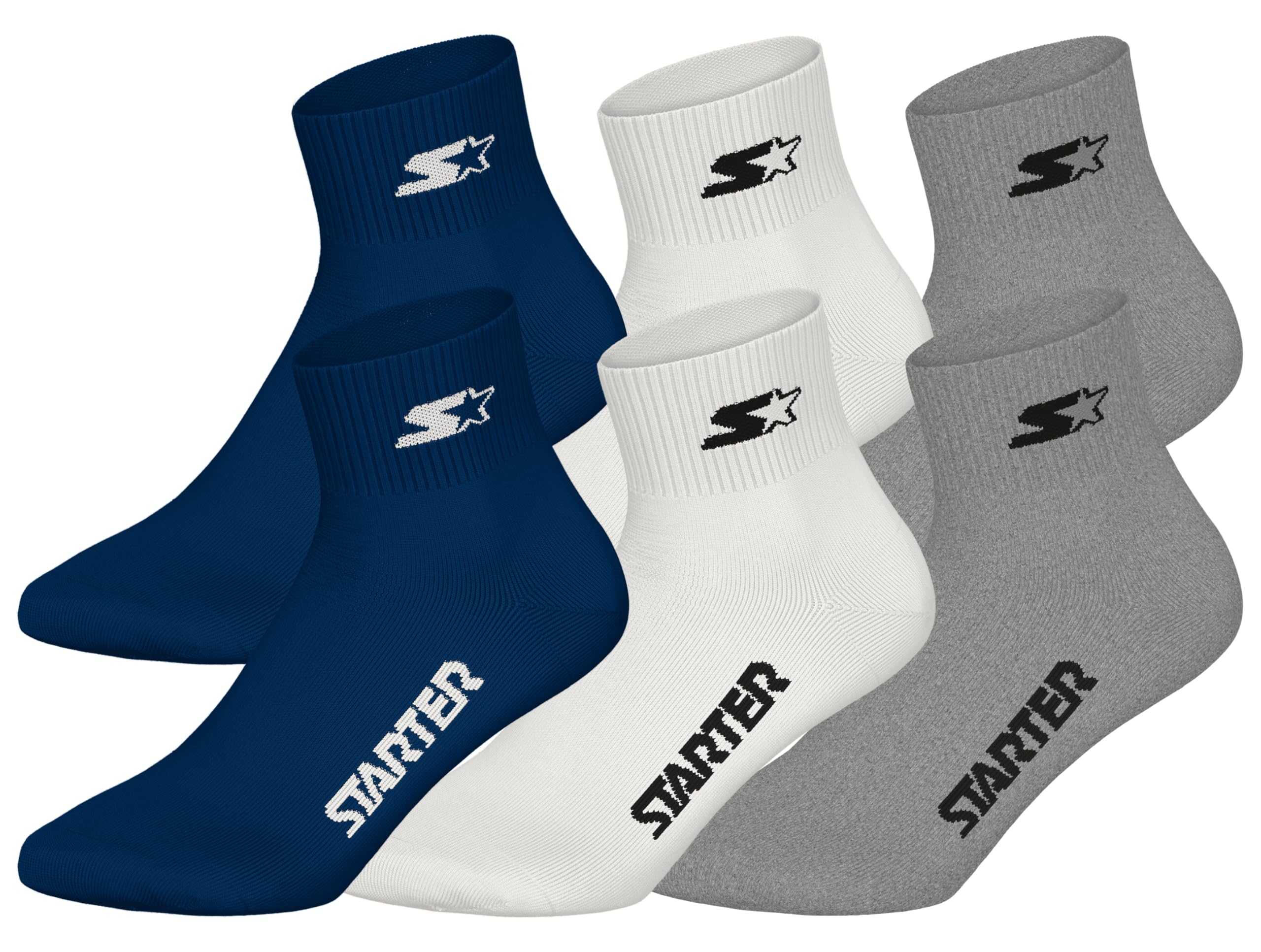 Starter Unisex Navy-White-Grey 6Pk Quarter Socks - Nny/Wht/Mgr - 43/46, 43-46