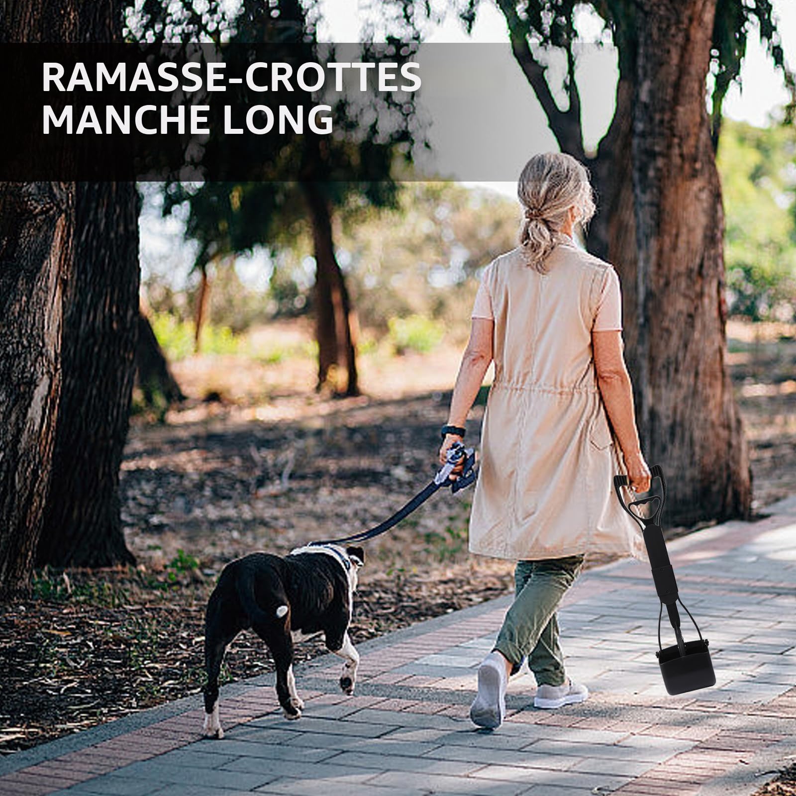 Pelle à Crotte pour Chien Set, 17.7 inch Pelle Crotte Chien Pliable avec Distributeur de Sacs à Déjections & Sacs à Déjections, Long Manche Portable Ramasse Crotte pour l'intérieur et l'extérieur