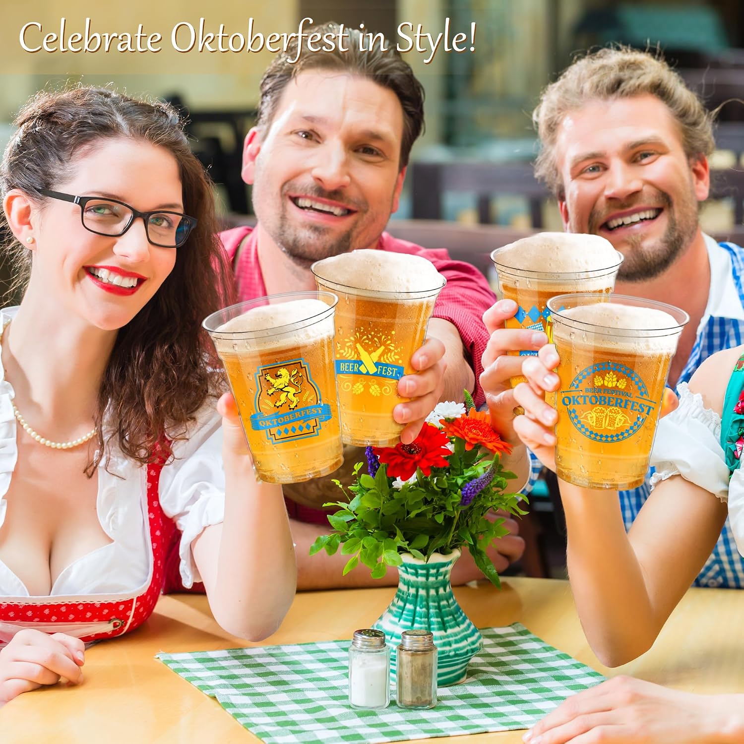 Kochorie 120 Pieces 16 oz Oktoberfest Plastic Disposable Cups Oktoberfest Party Cups Clear Plastic Cup German Beer Drinking Cup for Bavarian Party Supplies