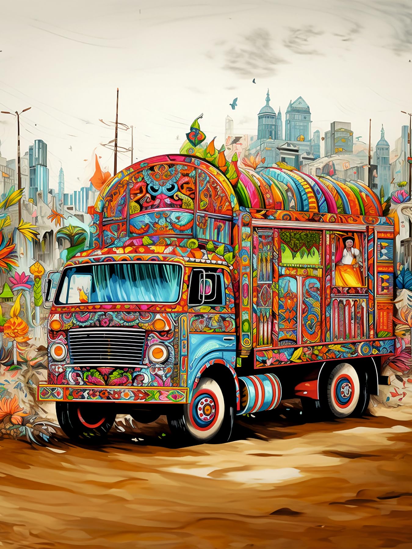 Color Full Pakistani Truck with Traditional Art Work Painting in