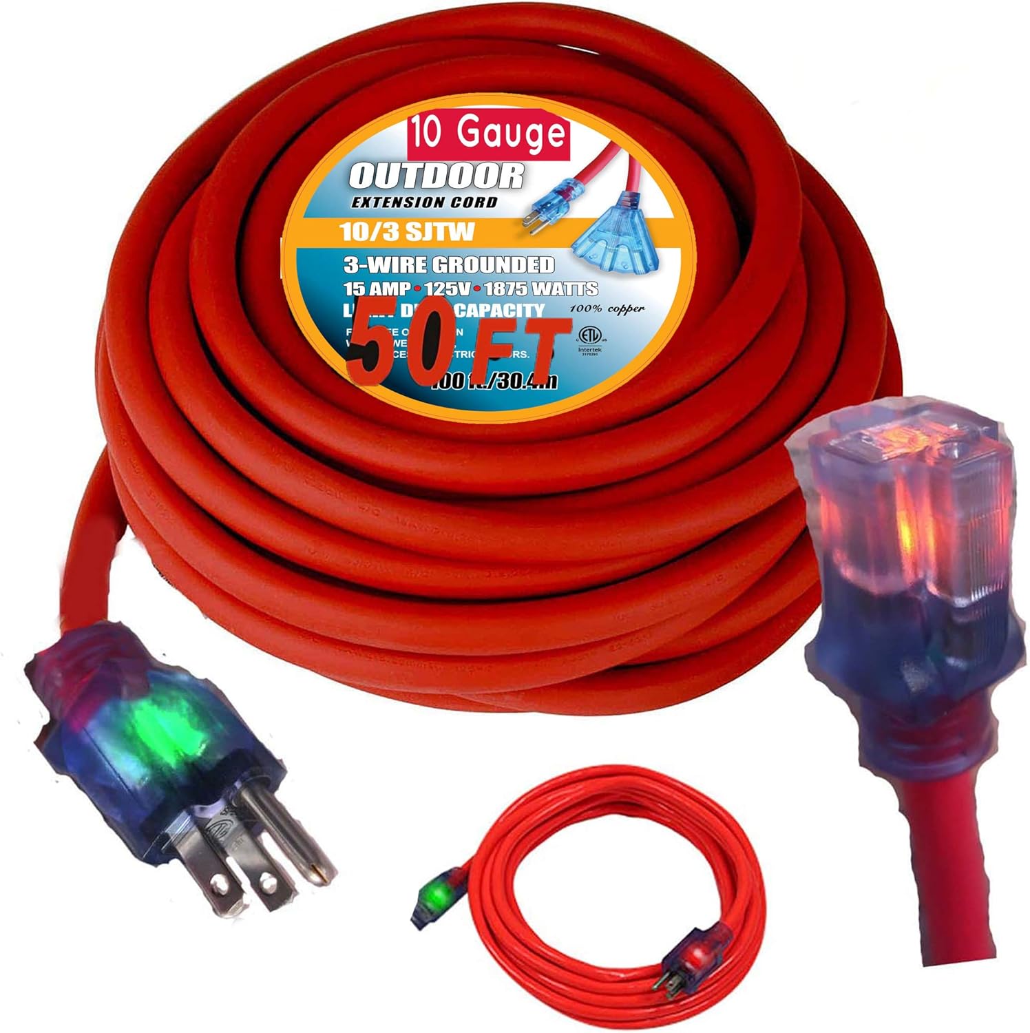 10/3 Contractor Grade 50 ft 10 Gauge Power Extension Cord 10/3 Plug, 50