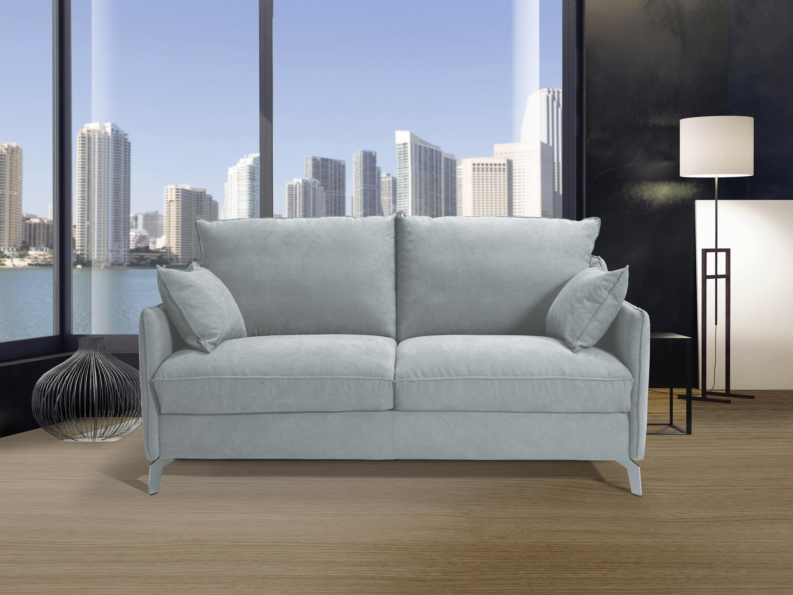 Canapé convertible 3 places SIRIO Structure en métal et bois Rembourrage en caoutchouc polyuréthane Revêtement en tissu Maille à ouverture rapide Matelas 140x190x14 Coloris:Gris clair