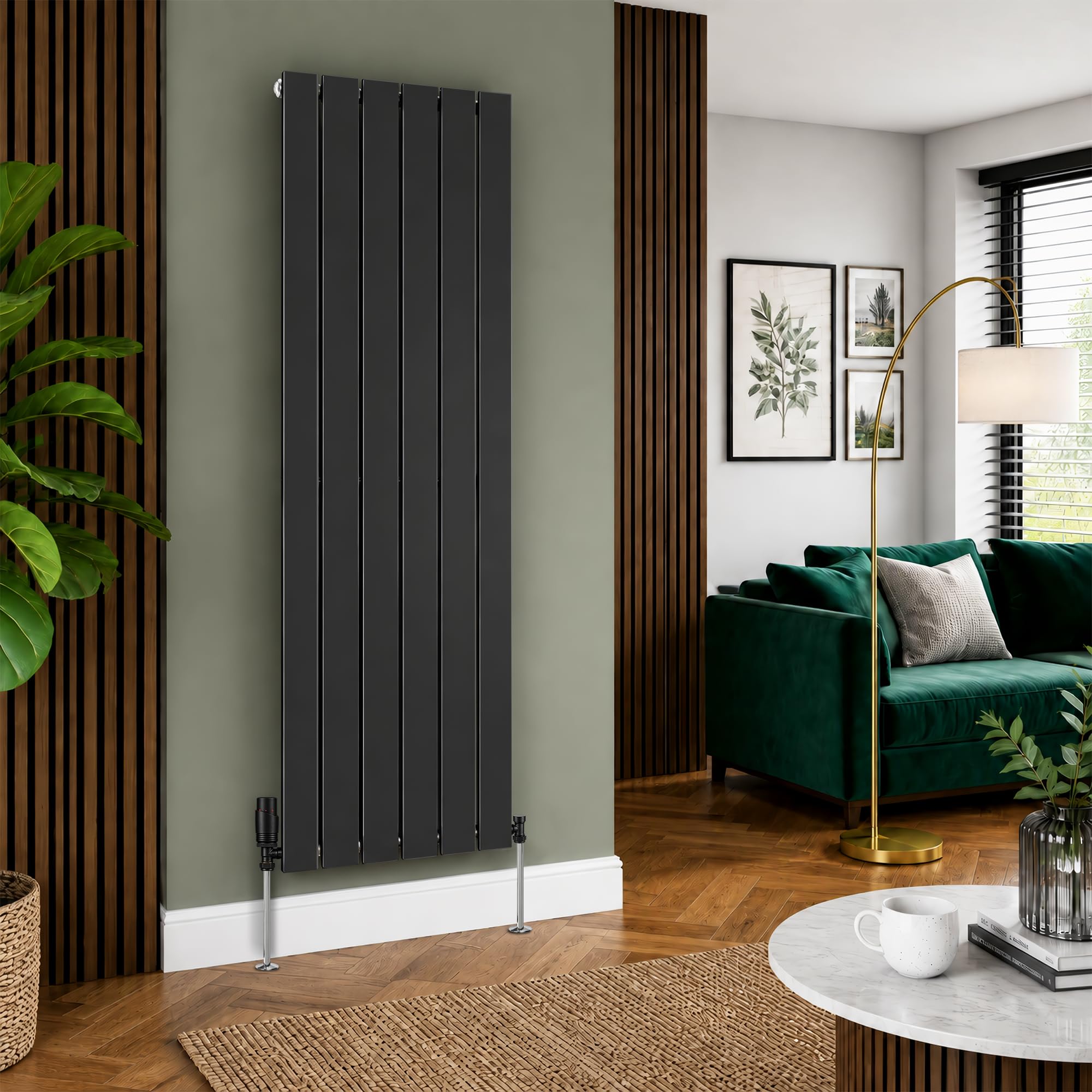 i-Homare 1800 x 456mm Black Vertical Designer Radiator Single Column Flat Panel Modern Central Heating Radiators for Living Room Bedroom Bathroom