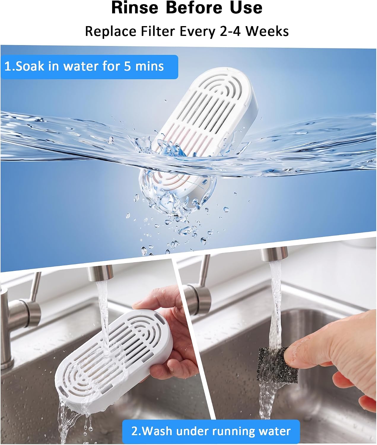 Dog Water Fountain Replacement Filter, 6 Pcs Carbon Filters, 6 Pcs Sponges