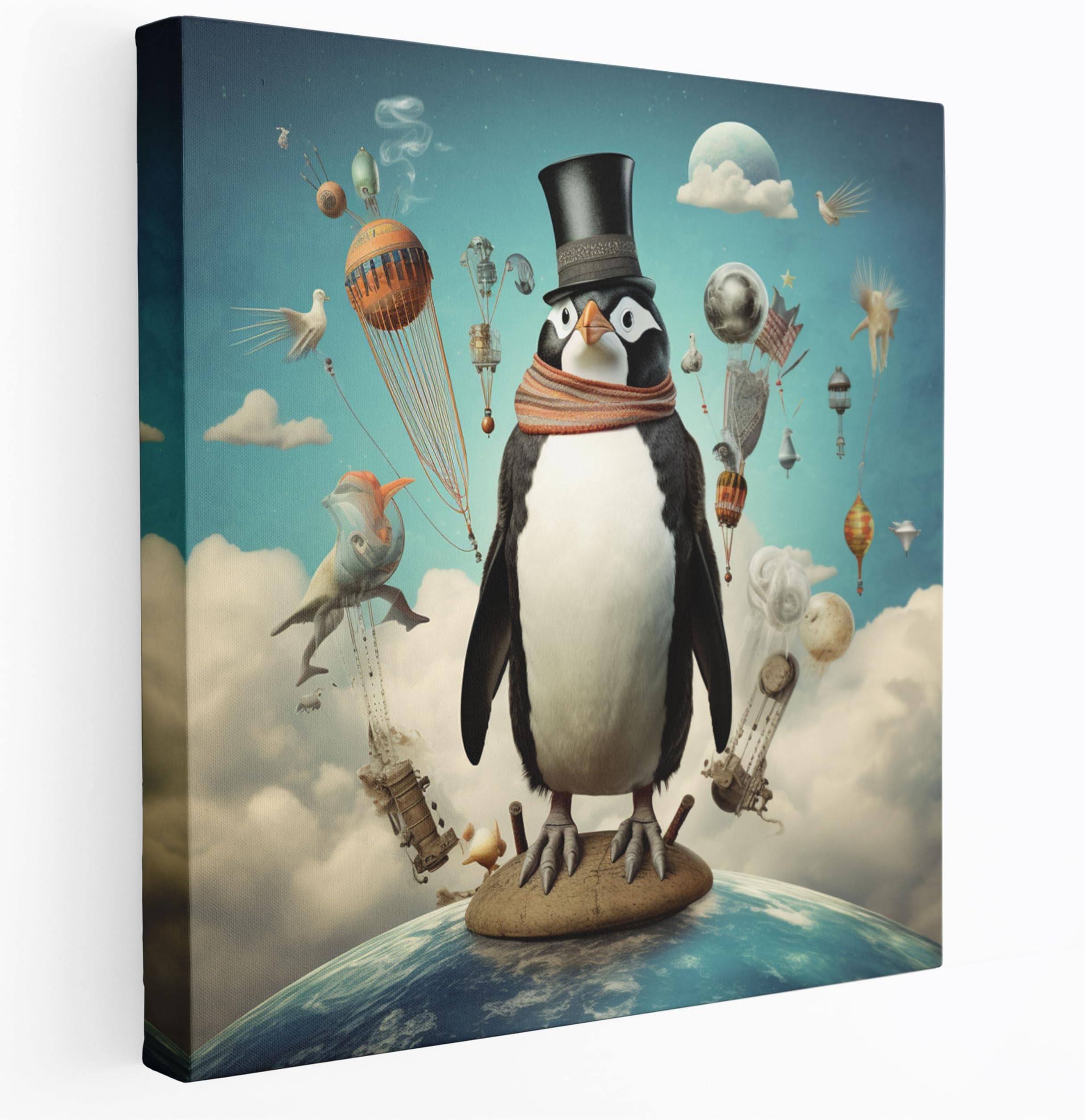Painted Anarchy Penguin Wall Art - Surreal Celestial Penguin - Penguin, Canvas, Surreal Digital Collage, Wall Art, 32" x 32"