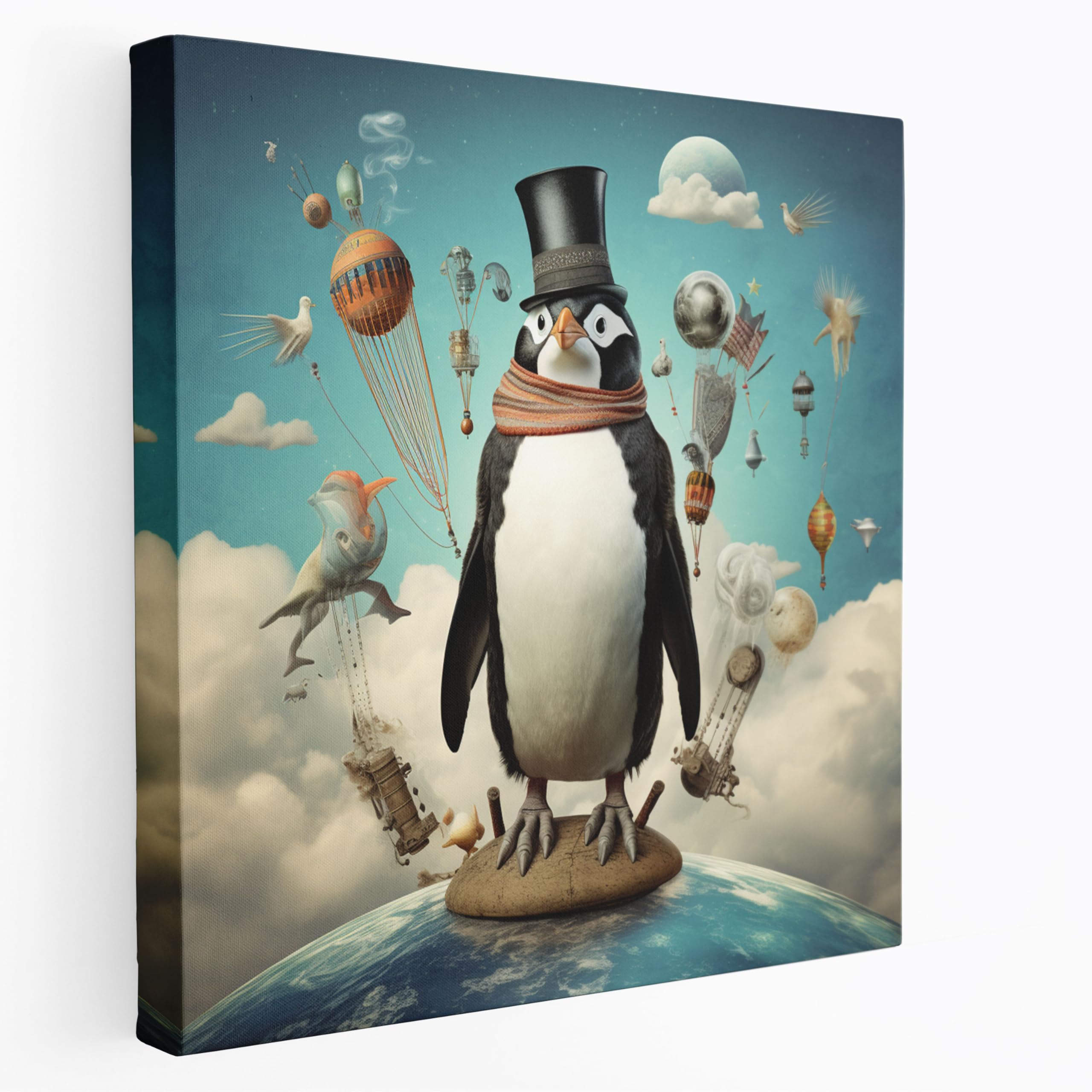 Painted Anarchy Penguin Wall Art - Surreal Celestial Penguin - Penguin, Canvas, Surreal Digital Collage, Wall Art, 32" x 32"