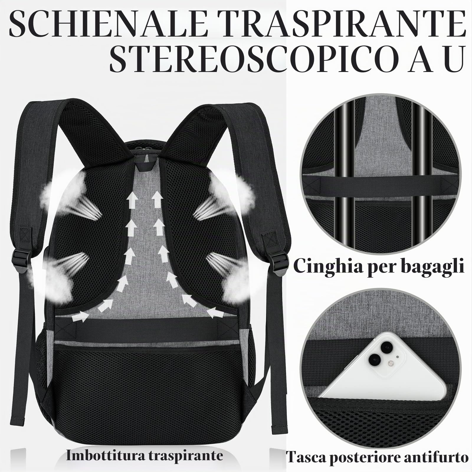 BIKROD zaino da uomo e donna, per scuola e ragazzi, impermeabile, borsa per computer 15,6 pollici, porta USB, lavoro, viaggi, escursioni