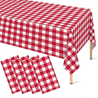 4 Pcs Red Checkered Tablecloth 54 ×108 Inches Rectangle Red Gingham Tablecloth Disposable Plastic Waterproof Buffalo Table Cover for Outdoor Picnic, Kitchen, Holiday Birthday Party