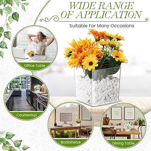 Miniatura 3 de Tioncy Jarrón de flores de acrílico transparente de 4 x 4 pulgadas, recipiente cuadrado de acrílico, jarrón acrílico, jarrón decorativo para