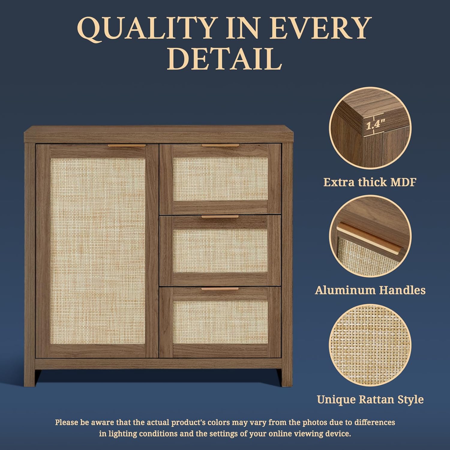 Hpstead Stora Sideboard Cabinet with Rattan Doors and Adjustable
