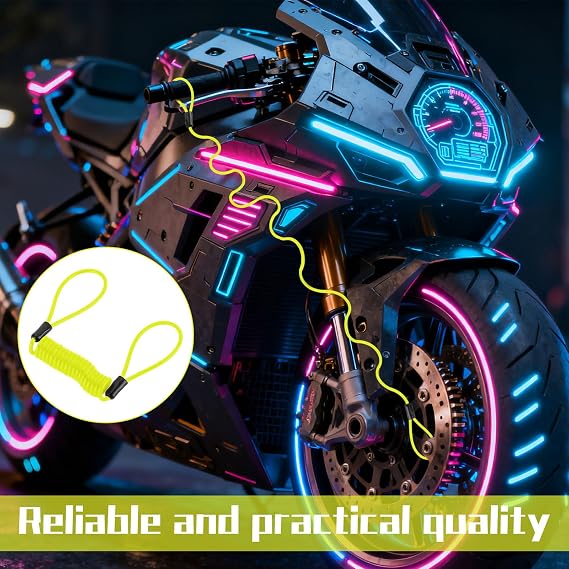 2 PCS Motorcycle Reminder Spring Cable,1.5 M Motorcycle Disc Lock Reminder Cable,Yellow Disc Lock Reminder Cable for Motorcycle Lanyard,Brake Lock Warning Cable,Bike Handlebar
