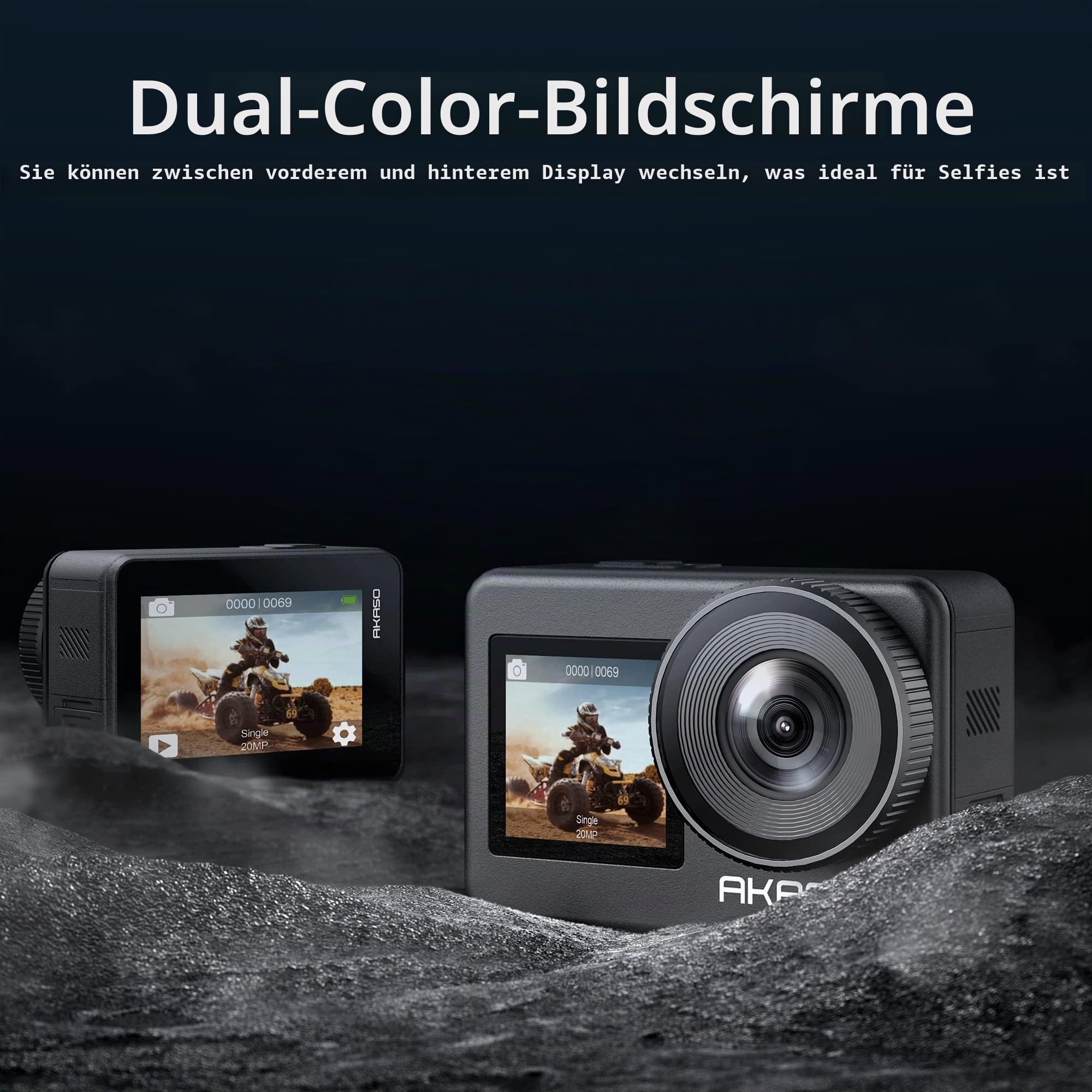 AKASO Action Cam 4K 20MP WiFi Unterwasserkamera IPX8 Wasserdicht Action Kamera EIS 2.0 mit Touchscreen, Zoom, Sprachsteuerung und 2x1350mAh Akkus Kit-Brave 7