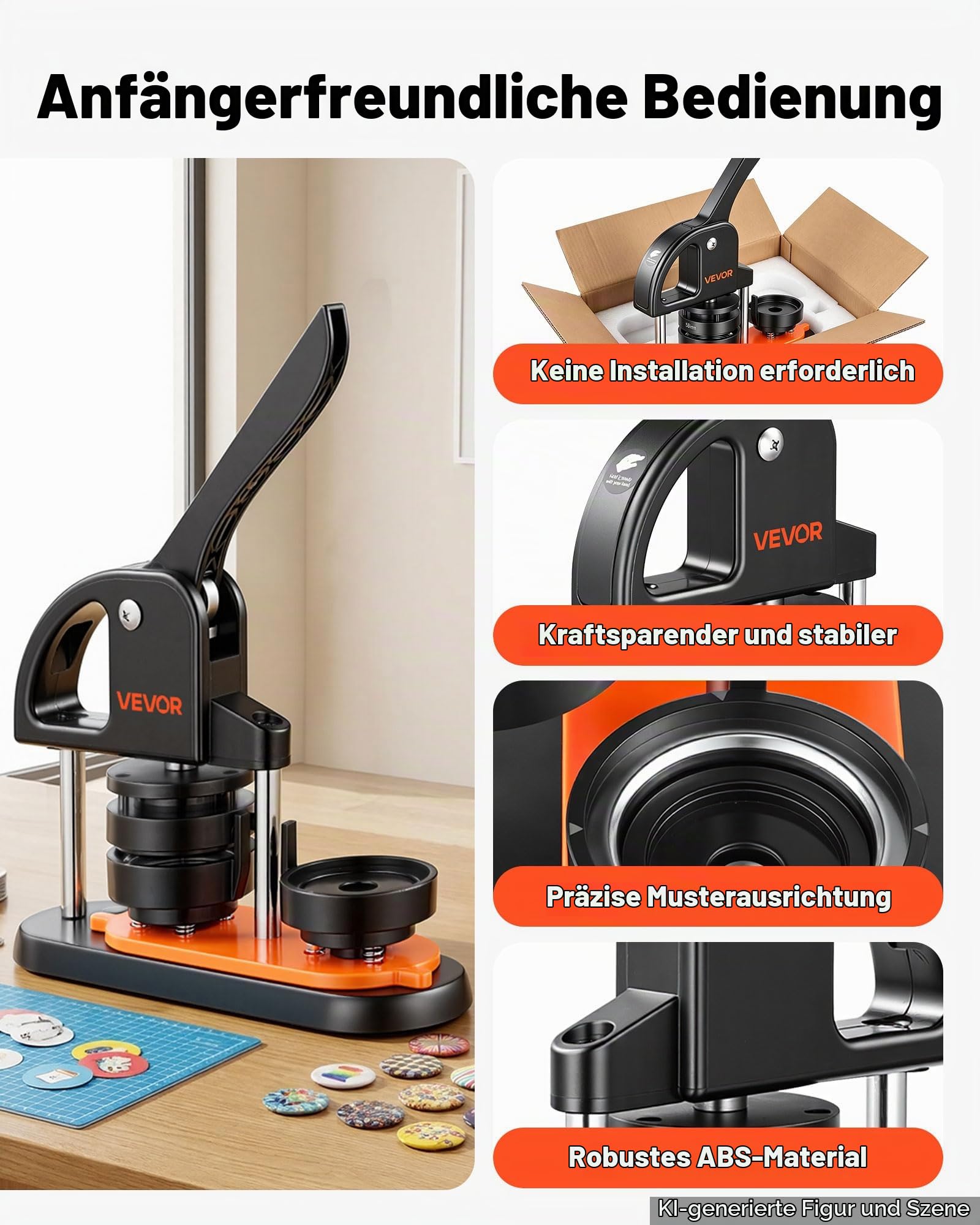 VEVOR Knopffertigungsmaschine, 58 mm Stiftmaschine mit 100 Stück Knopfteile, Knopfhersteller mit magischem Panda, ergonomischem Bogengriff, Stanzpressenset, für Kinder, Geschenke zum Selbermachen und