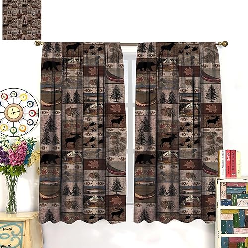 Miniatura 2 de Cortina de estilo rústico retro, alce, ciervo, hoja de árbol, estilo campestre, cortinas opacas para sala de estar, cocina, sala de estudio, hogar,