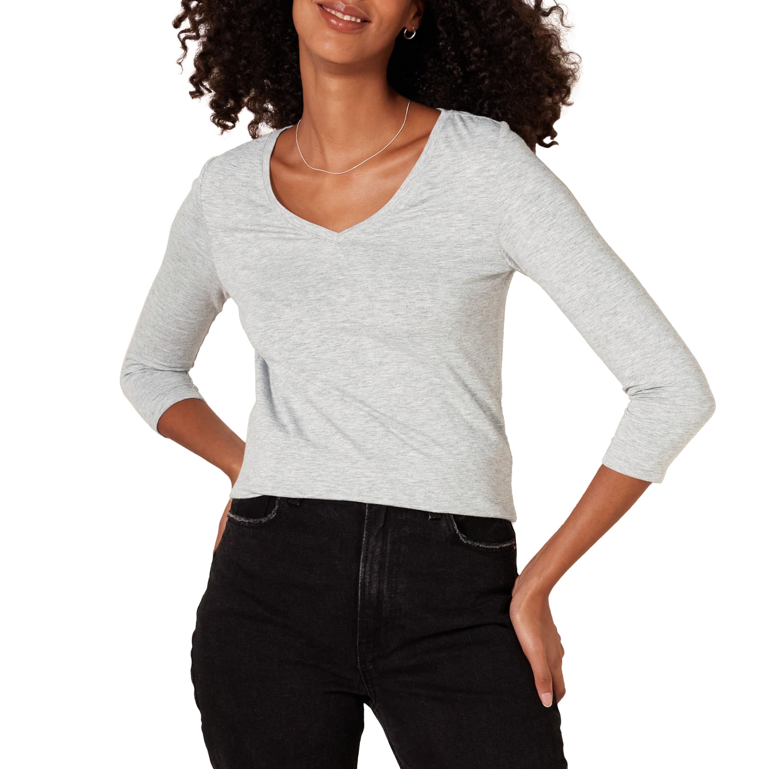 Amazon Essentials Damen Regular-Fit-T-Shirt 3/4-Ärmeln V-Ausschnitt (In Übergröße Erhältlich)