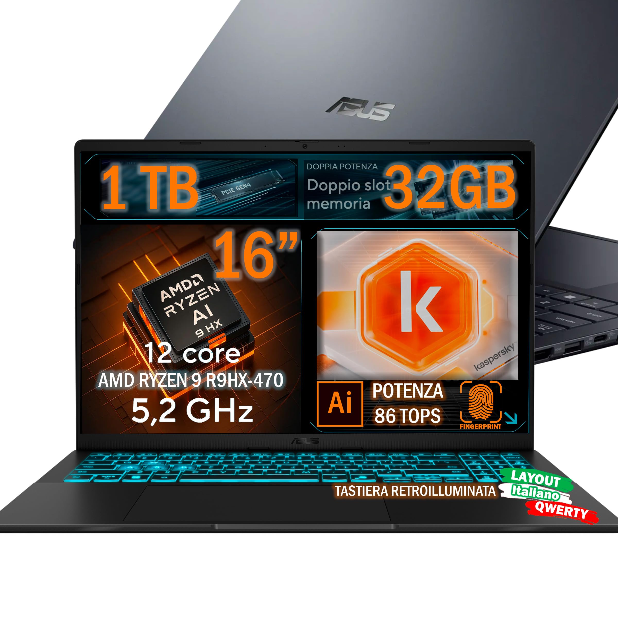 Asus Vivobook notebook, Ssd M.2 Nvme pci 512 Gb, Cpu Intel N4020 do 2.8 Ghz, 8 Gb ddr4, wyświetlacz 15,6 HD , Wi-Fi, 4 Usb, Bt, hdmi, kamera internetowa, Win 10 pro, Office Pro Gotowy do użycia Gar. Włochy