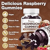 Vista 6 de Mushroom Gummies for Adults, 10 Blend Mushroom Supplement with Lions Mane, Cordyceps, Reishi, Chaga and Turkey Tail for Focus and Energy, Raspberry