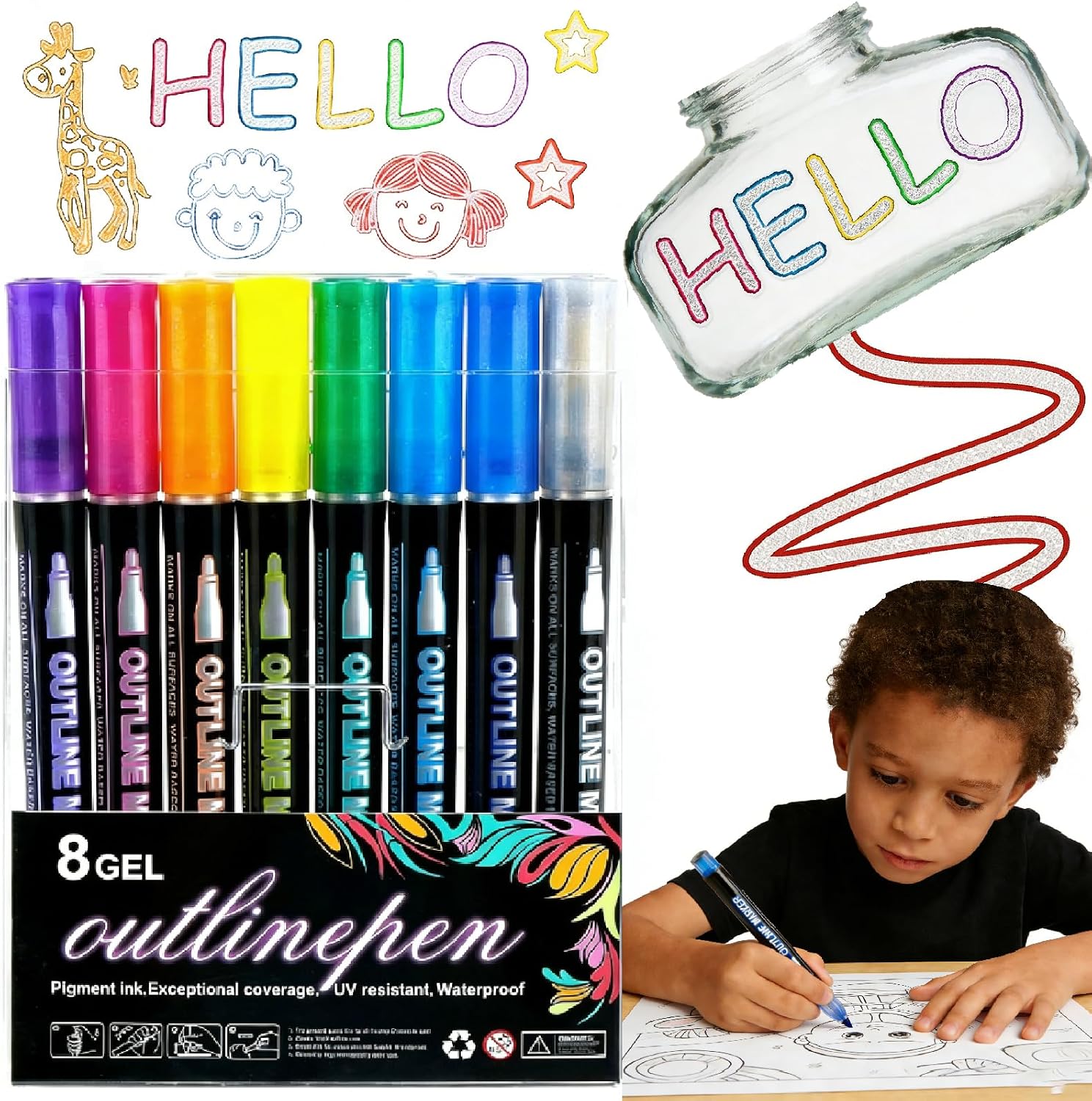 Dual-Line Contour Pen With Metallic Outline,8/12/24/36/48 Sets Double Line Outline Art Pen For Any Surface,Self Outlining Marker For Diy Crafts (24pcs)