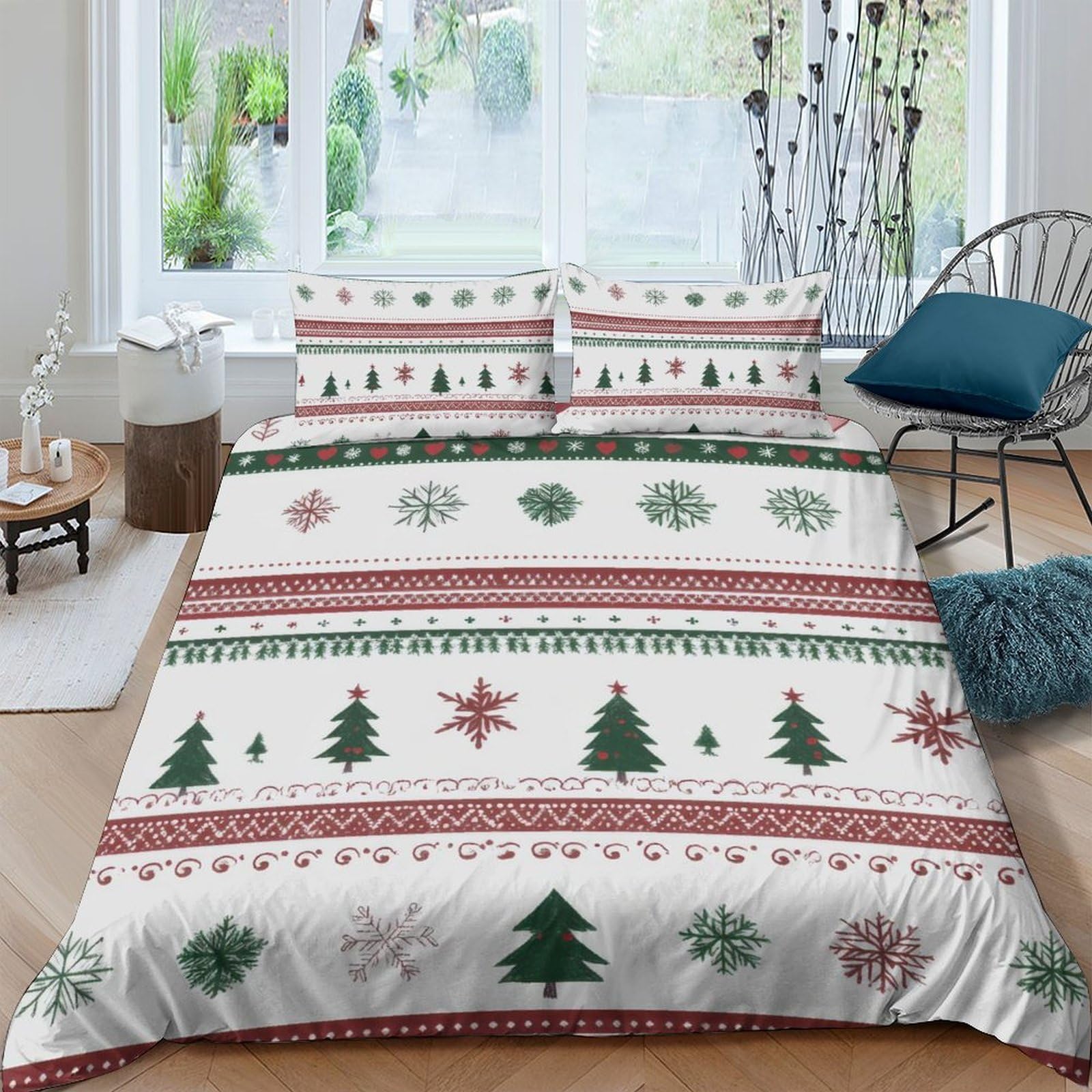 Ctjqhvkz Style-8 3D Printed Christmas Tree Fitted Sheet Microfiber Snowflake Mattress Cover Red Green Festive Pattern For Bedroom Guest Room Dorm Decor Single（135X200cm）