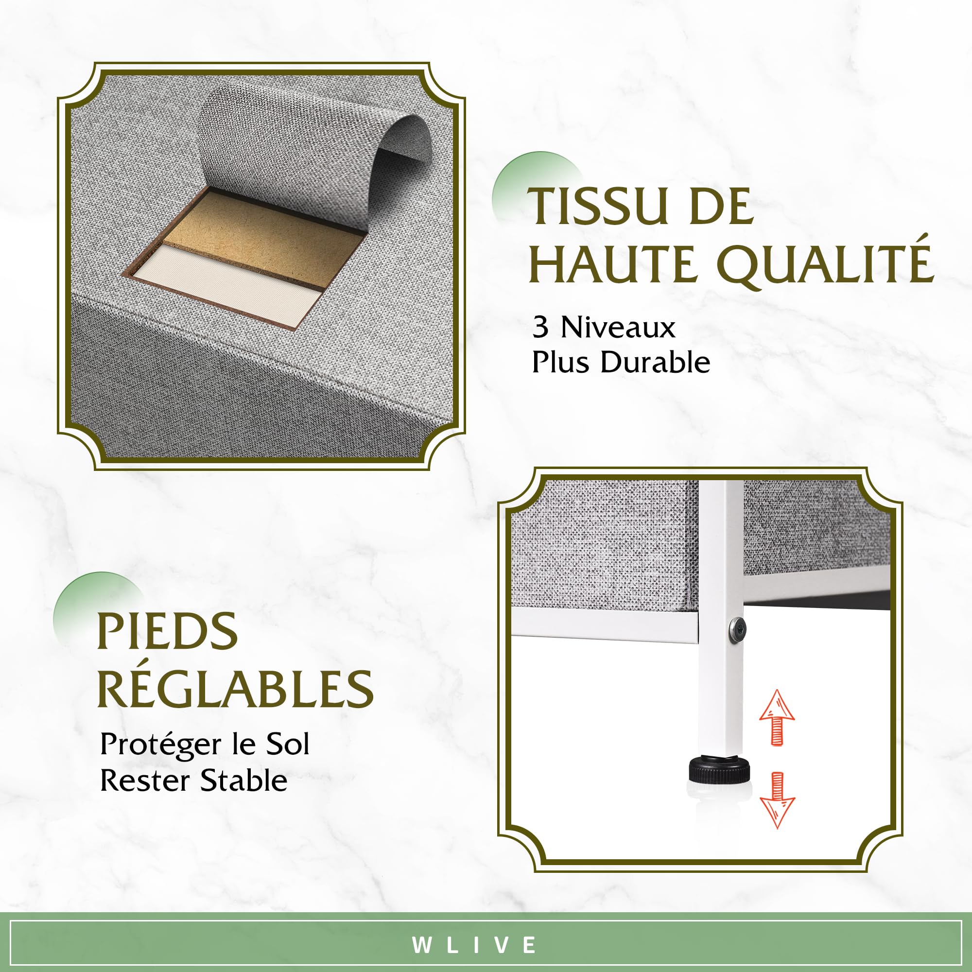 WLIVE Commode pour Chambre 5 Tiroirs, Grande avec Organiseurs, en Tissu pour Salon, Placard, Couloir, Gris Clair