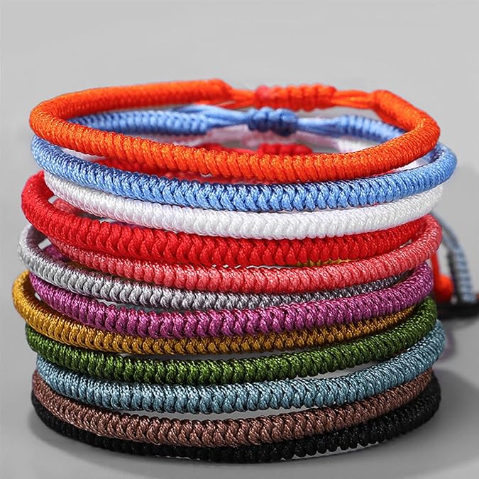 Tibetan Colorful Rope Knot String Handmade Braided Adjustable Bracelet Lucky Protection Friendship Couple Bracelets for Men Women Buddhist Amulet Knitted Jewelry