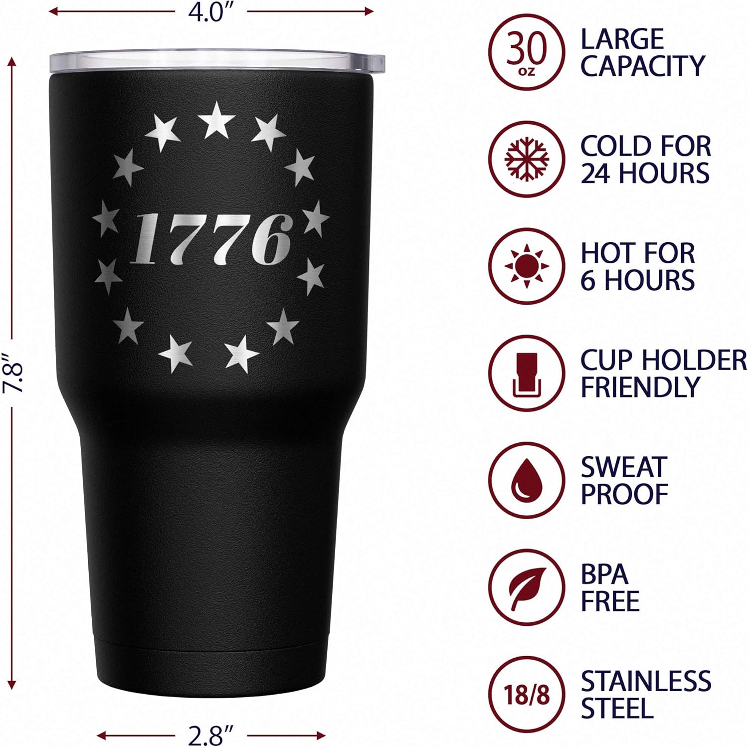 We The People Holsters - 1776 Betsy Ross Flag - Betsy Ross Mug - American Flag Coffee Travel Mug - American Flag Tumbler - Double Insulated Tumbler - 30 oz - Image 6