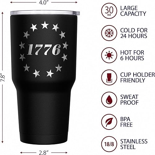 Miniatura 6 de We The People Holsters - Vaso térmico de 30 onzas, 1776 Betsy Ross Bandera, Negro