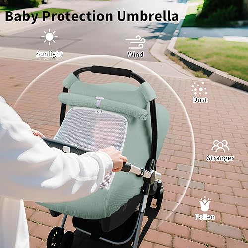 Miniatura 6 de Rquite Funda de asiento de automóvil para bebé, fundas de asiento de automóvil para niña y niño, muselina de algodón transpirable, ventana de malla