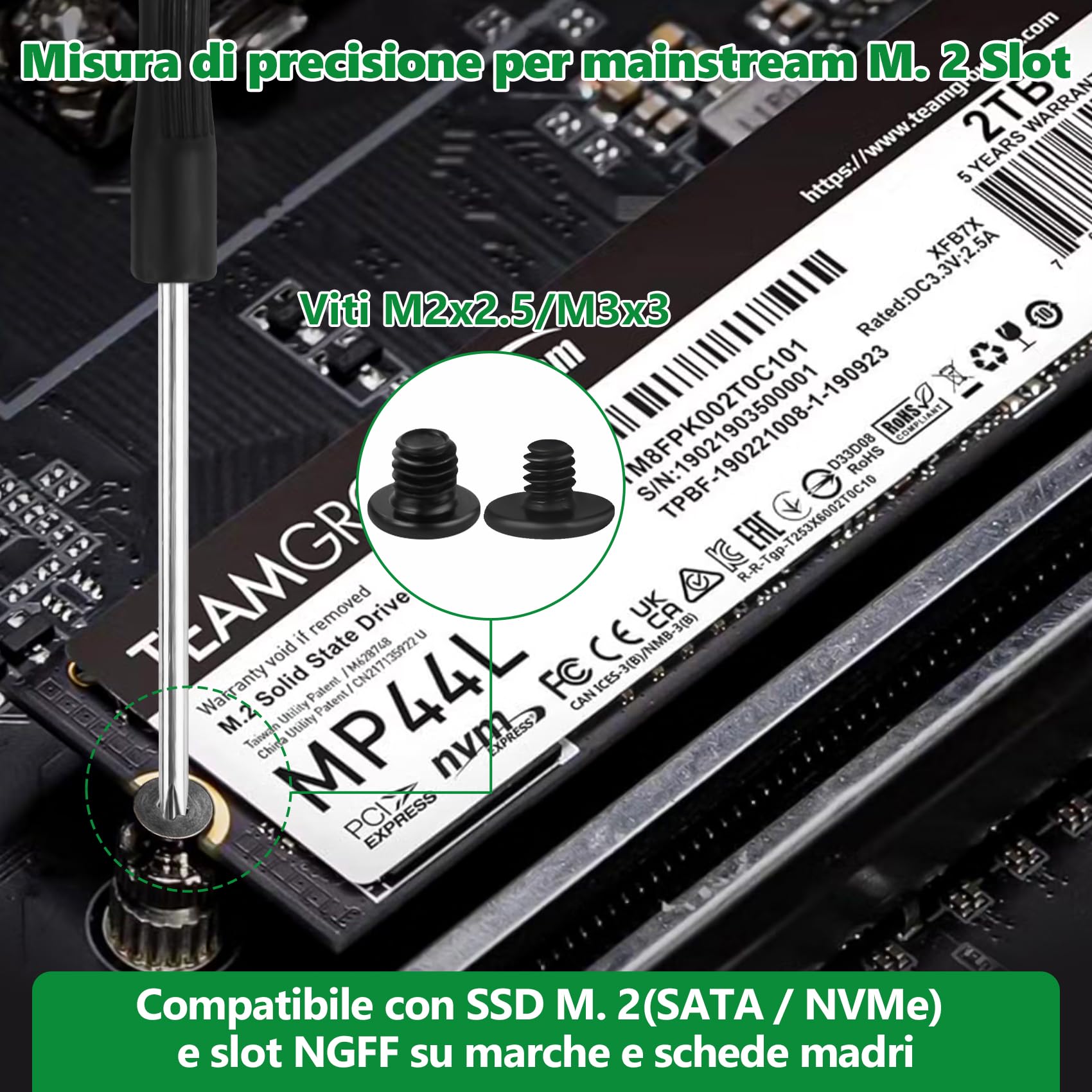 Kit viti per SSD M.2 NGFF 30 pezzi acciaio al carbonio nero per scheda madre ASUS MSI Gigabyte
